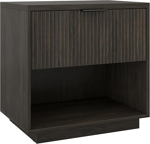 Miniatura 1 de Henn&Hart Mesita de noche moderna de madera acanalada de 24 pulgadas, mesa auxiliar acanalada con cajón de almacenamiento y estante de