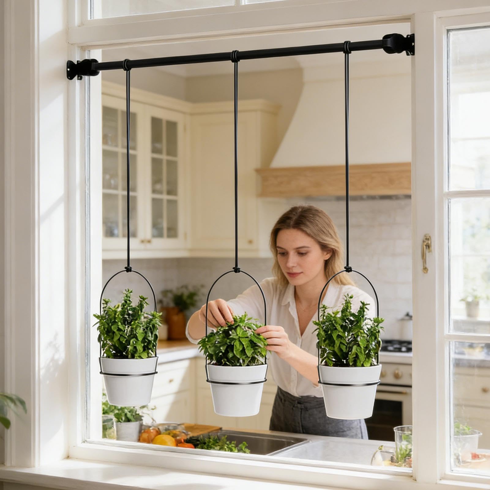 Pot de Suspension pour fenêtre avec tige réglable, panier pour s | Contenants pour végétaux d'intérieur pour Cuisine, Salon, Chambre, Salle de Bain, Fenêtre, Balcon, Mur, Jardin