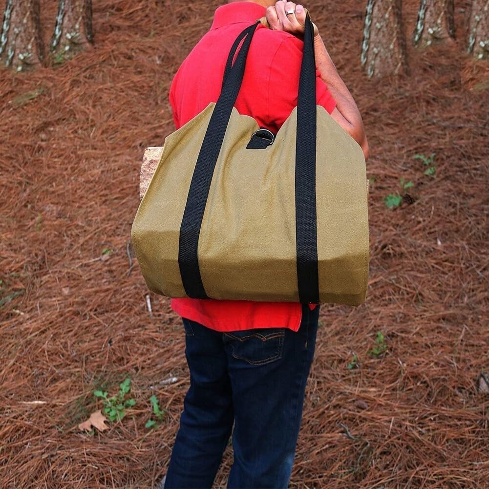 Borsa portatile per legna da ardere, in tela resistente, con manici, grande capacità, impermeabile, per esterni, per legna da ardere, campeggio, giardinaggio, picnic (giallo scuro)