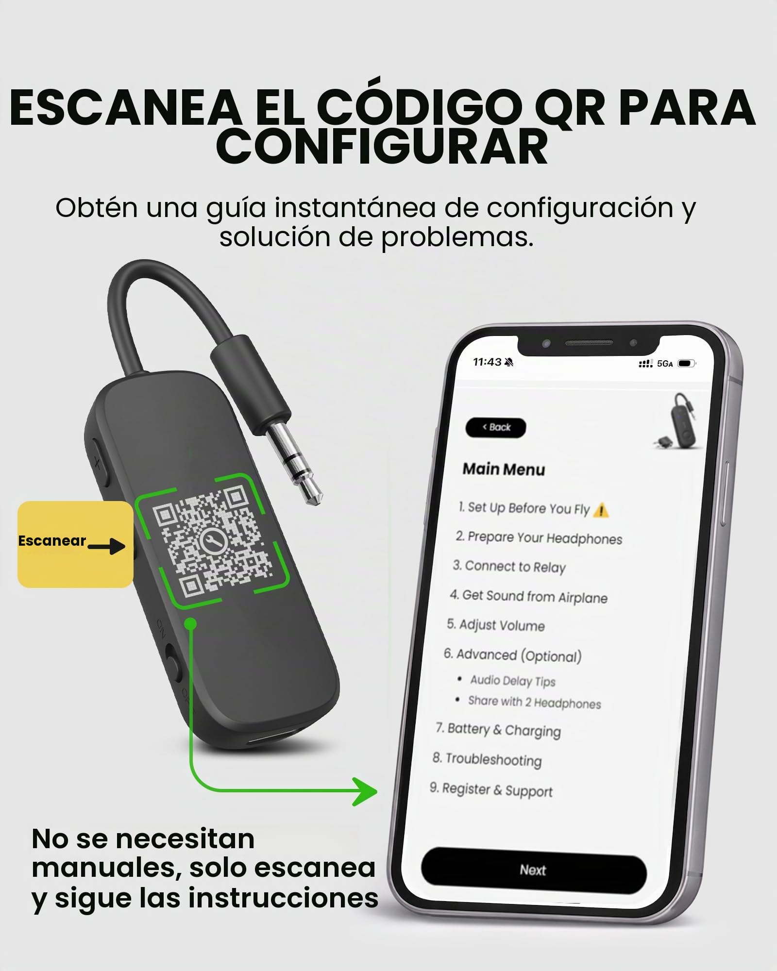 Avantree Relay – Adaptador Bluetooth 5.3 para Avión con Qualcomm aptX Adaptive, Compatible con 2 AirPods o Auriculares, 20 h de Batería, Transmisor de Audio 3,5 Mm AUX para Viaje, Vuelo, Gimnasio