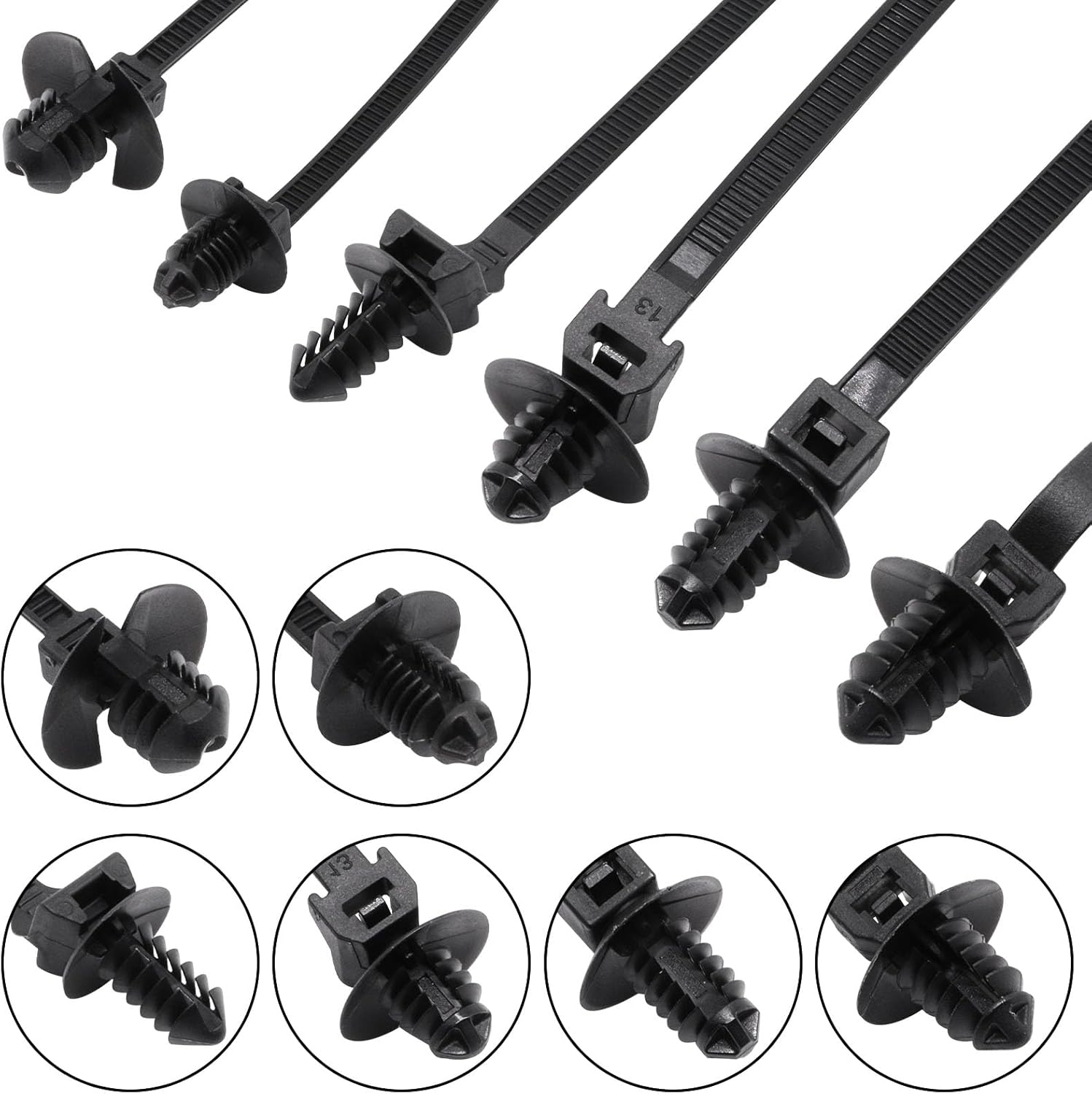 240 PCS Push Mount Zip Ties, Nylon Car Mount Wire Ties Snap in Cable Zip Ties, Black Push Mount Cable Ties Automotive Zip Ties Fastener Wire Harness Clips for Wire Tying (6-Types)
