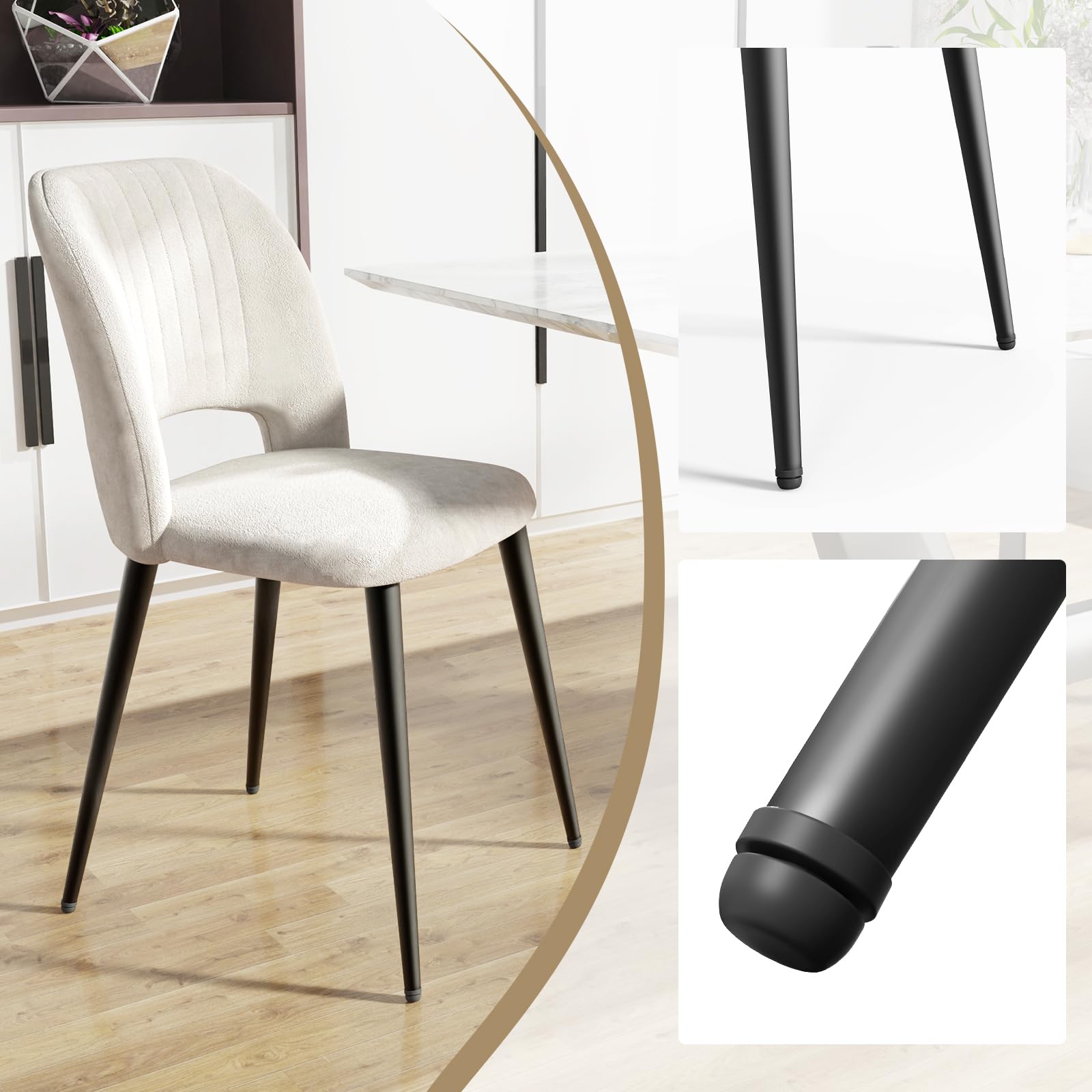 Set di 6 Sedia da Pranzo in Velluto Sedie da Cucina Sedie imbottite con schienale gambe in metallo per Sala da pranzo, Soggiorno Cucina Beige