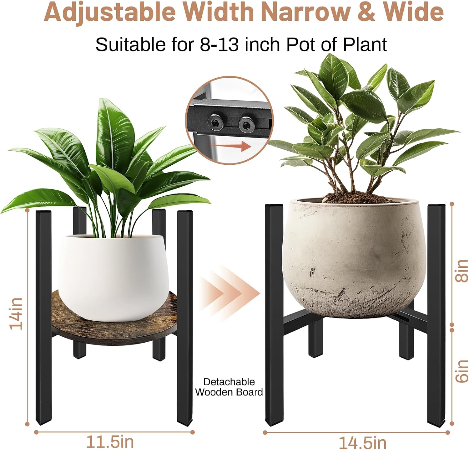 Adjustable Plant Stand, Mid Century Modern Indoor Plants Stands - Fits 8 to 13 Inches Pots - Stable Wood Single Small Plant Stool for Living Room image 2