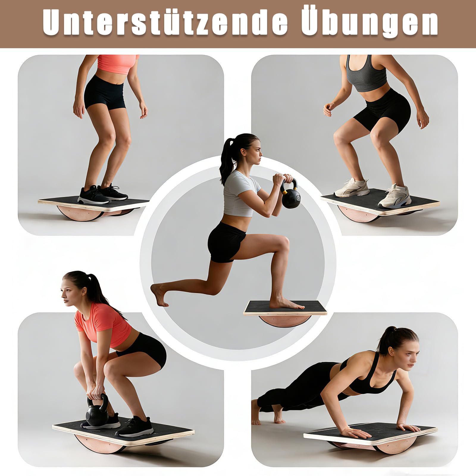Balance Board in legno, tavola per l'equilibrio, 40 x 30 cm, tavola d'equilibrio in legno, per l'allenamento delle caviglie