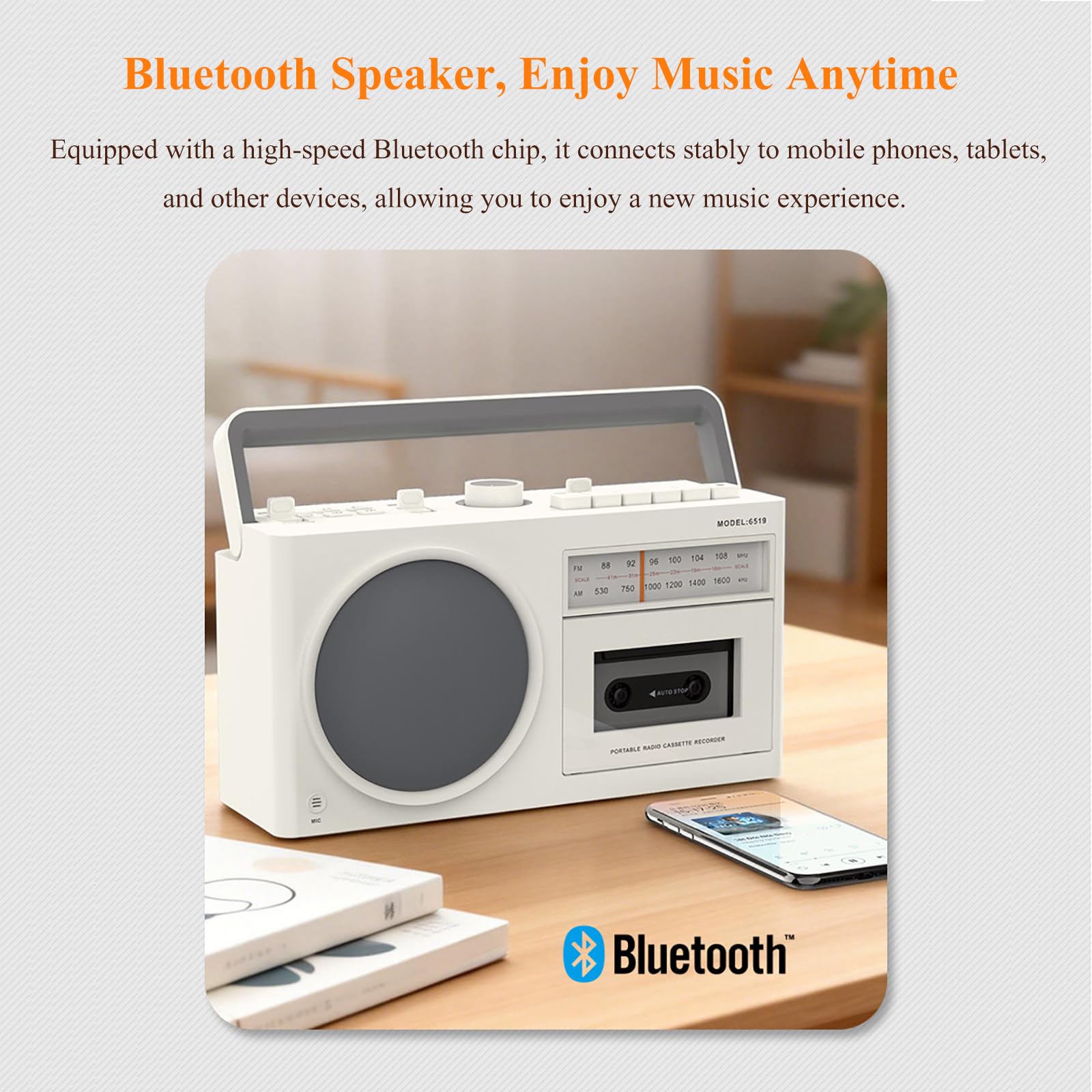 Lettore di cassette Bluetooth, radio e registratore nostalgici, riproduzione USB, trasferimento di cassette, supporta formati MP3/WMA/WAV per la riproduzione e la registrazione di musica
