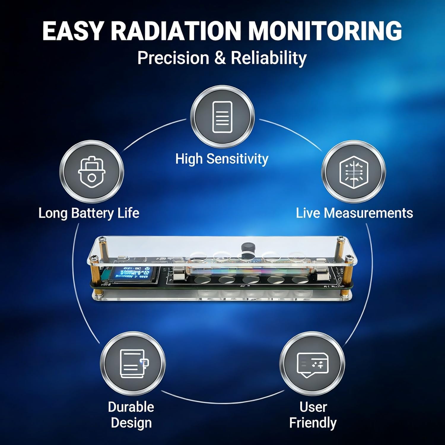 Portable Nuclear Radiation Detector USB Dosimeter with Sound Light Indication, Digital Counter 0-500usv/h Measurement Range - High Sensitivity, Clear OLED Display, for Radiation Monitoring
