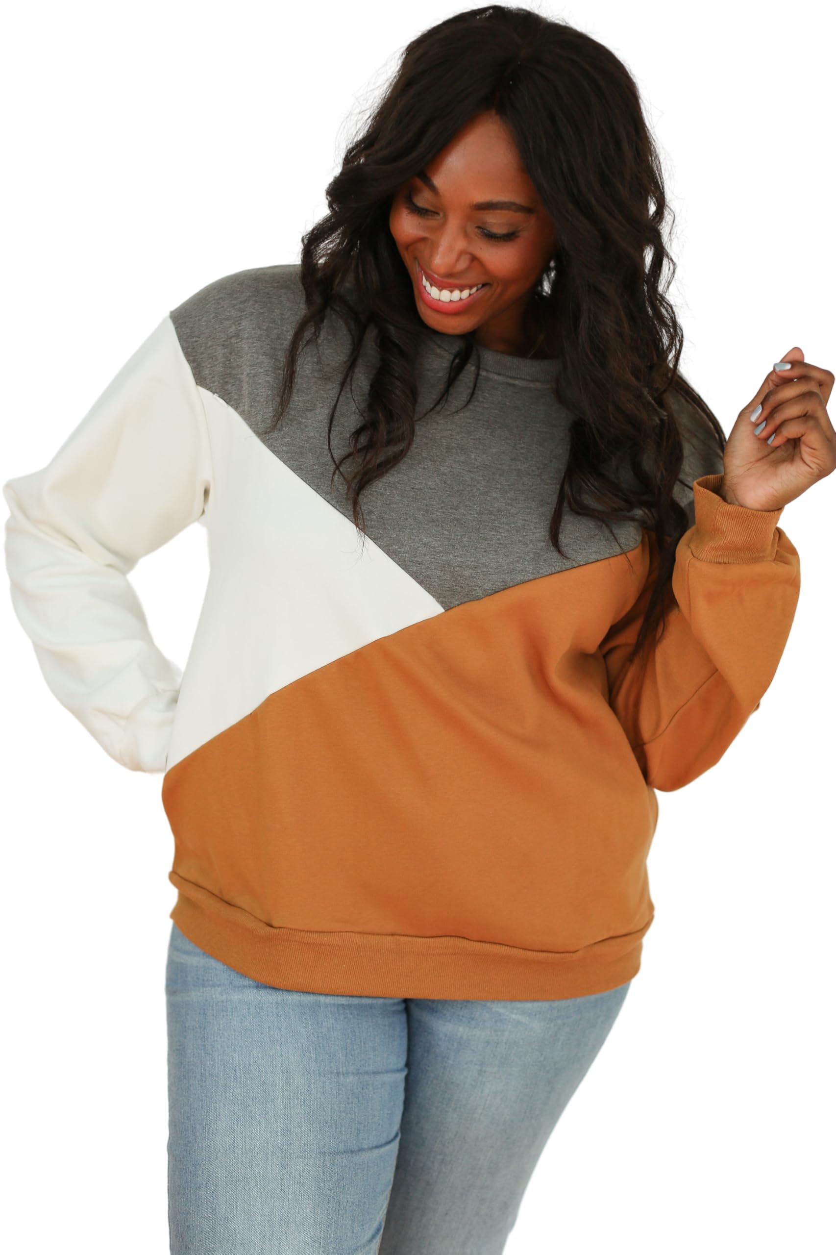 Movemama Damen Still-Sweatshirt Colorblock diagonaler Reißverschluss Velours-Innenseite