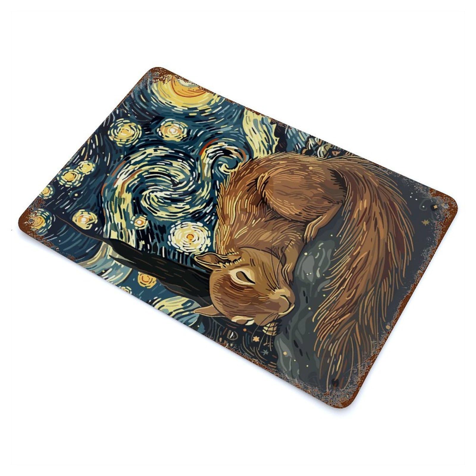Squirrel Sleeping Under Starry Night Sky Vintage Rust Metal Sign 11.8"x7.9", Farmhouse Wall Decor for Garage, Pub Or Kitchen