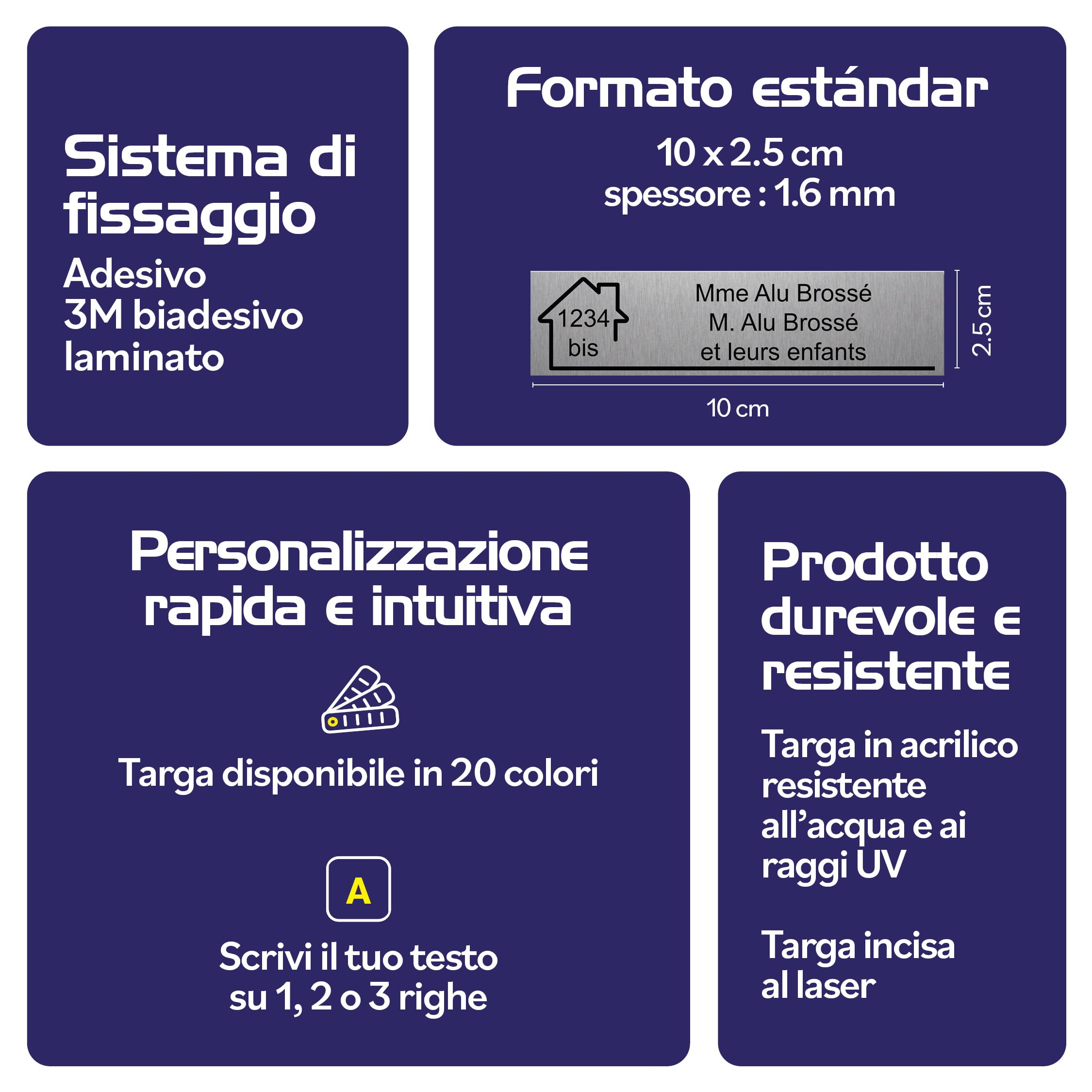 Mygoodprice - Targhetta incisa con nome e numero autoadesiva per cassetta delle lettere, 10 x 2,5 cm, personalizzabile, da 1 a 3 righe, alluminio spazzolato