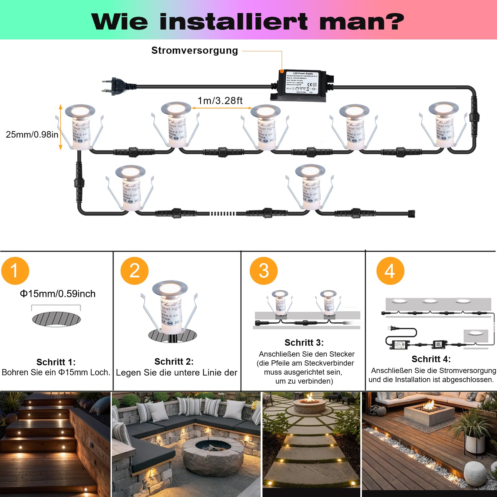 20er mini Bodeneinbaustrahler Set DC12V Ø19mm 0.4W LED Einbaustrahler IP67 Wasserdicht Einbauleuchten Außen Terrasse Küche Garten Led Lampe