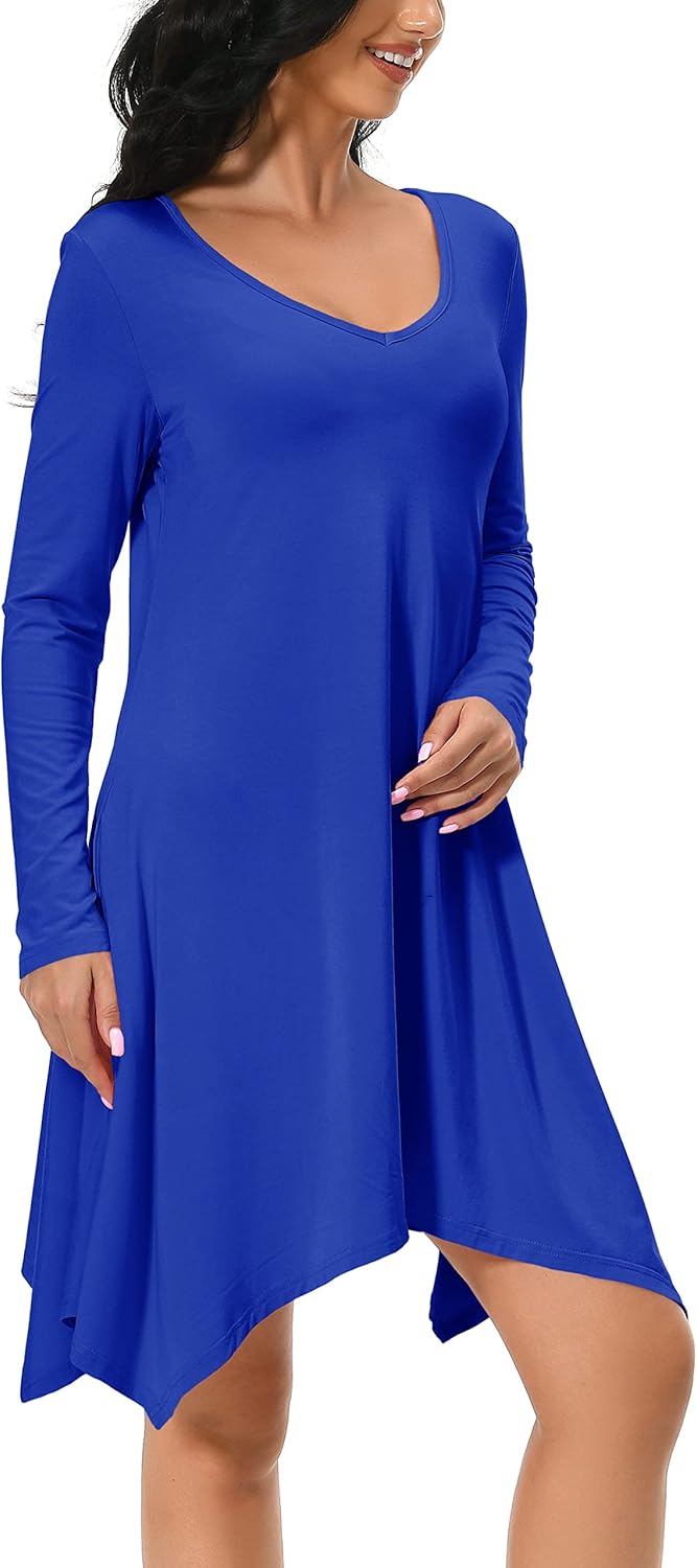 Afibi Women's Long Sleeve Pockets Casual Loose Swing T-Shirt Dresses - Image 6