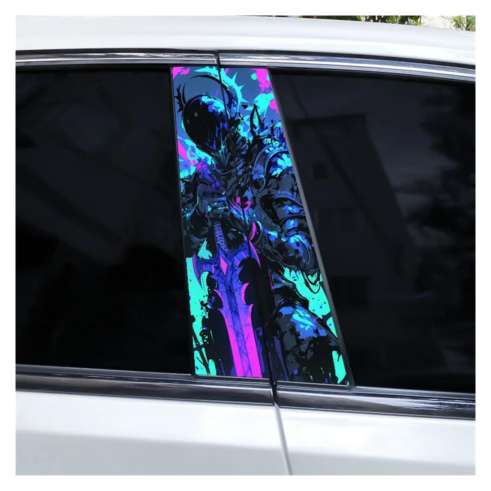 Car Side Decals 2pcs Neon Armor Blade Shadow Car Center Column Stickers Anti-Scratch Interesting B-Pillar Decal(Style B)