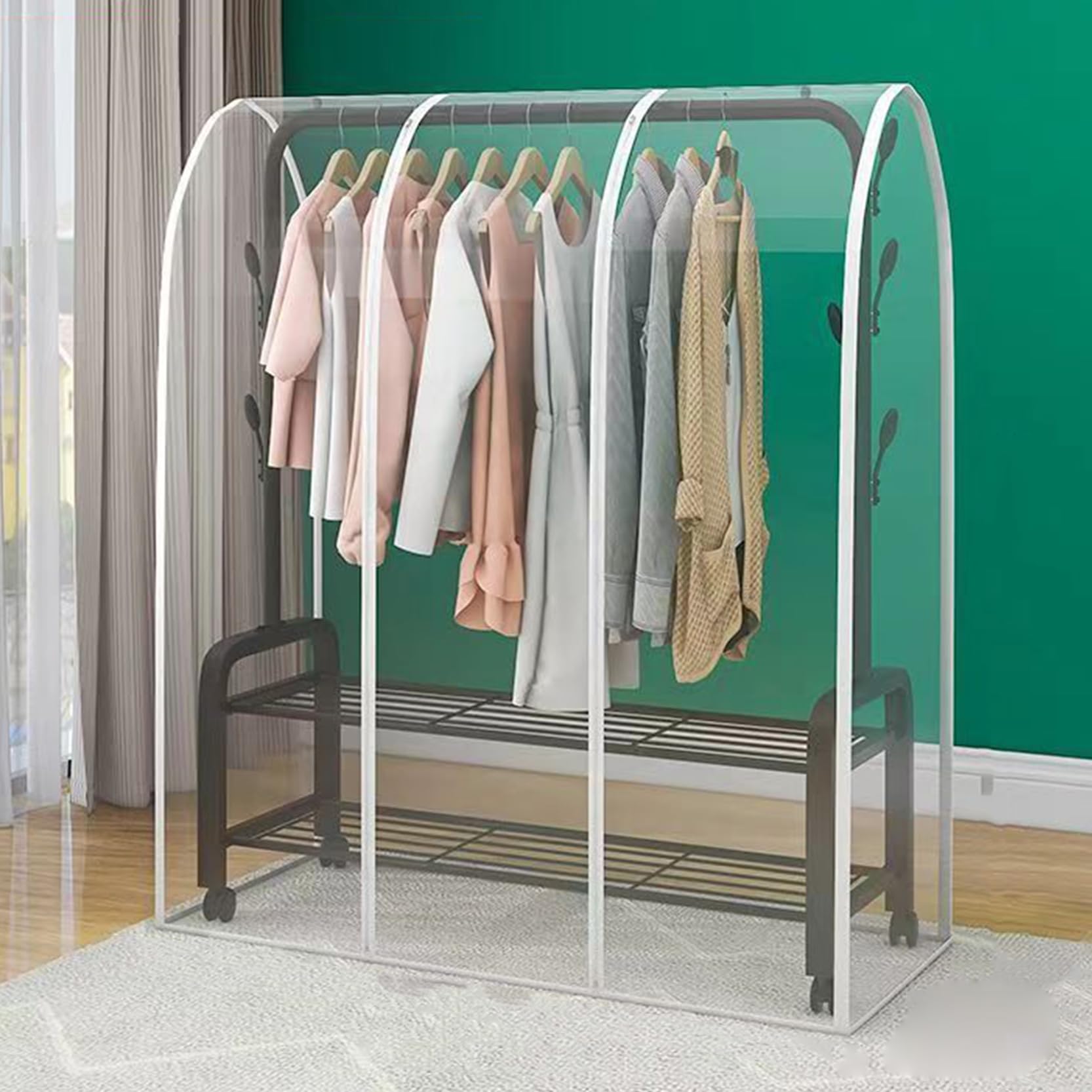 PEVA Dustproof Clothes Rail Cover, Clear Zipped Clothes Rail Cover Multiple Sizes(A 120x50x150cm)