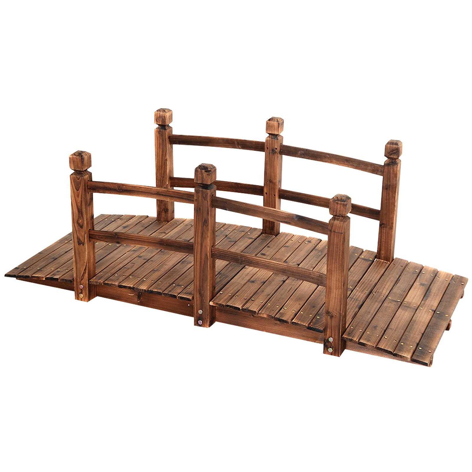 DREAMADE Pont de Jardin en Sapin Charge Maximale 150KG Tablier en Coubure avec Rampes de Deux Côtés 150 x 67 x 55CM Décoration du Jardin Pont de Bassin en Plein Air (Brun)