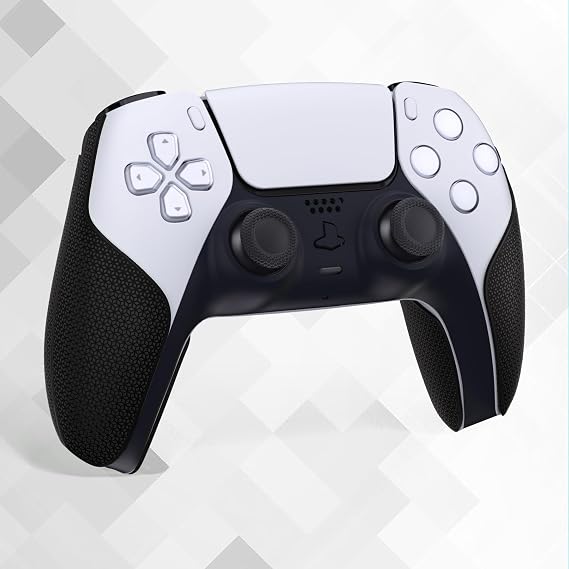 PlayVital Premium Grip for ps5 Wireless Controller, Split Design Anti-Skid Soft Hexagonal Diamond Textures Sweat-Absorbent Handle Grips Protector for ps5 Controller – Black
