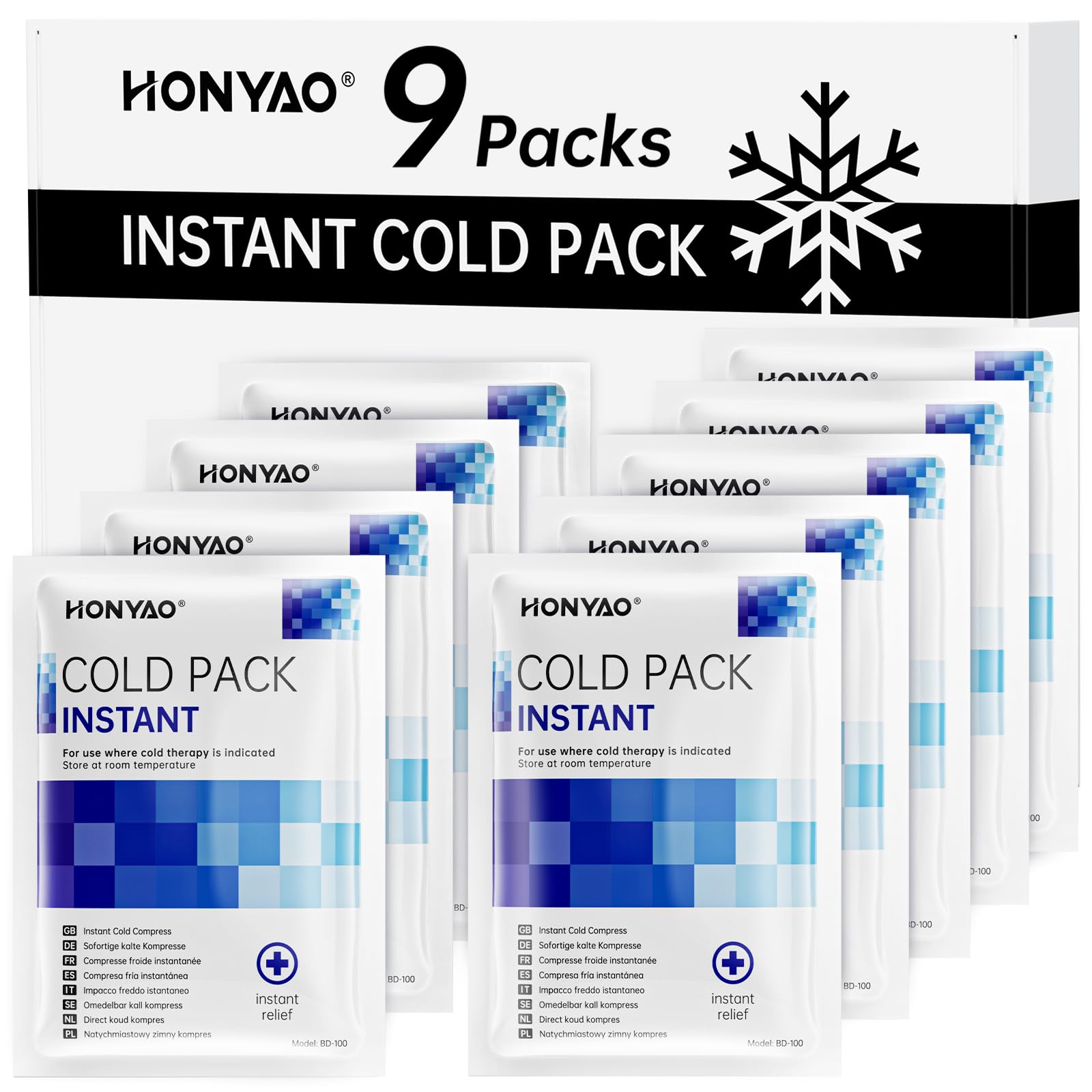 HONYAO Sofort-Kälte-Kompresse 9 Stück, Einmal-Kühlpacks für Sport Zuhause Reisen Wandern Verletzungen Erste Hilfe, Einfach Verwendbare Kühlpads, Kühlpacks zum Knicken