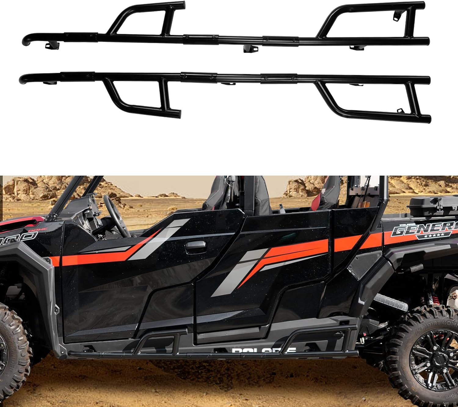 HAKA TOUGH Rock Sliders for Polaris General XP 4 1000 2017-2024 Nerf Bars for General 4 1000 Accessories Tree Kickers Anti-Corrosion Coating, Replace #2881992