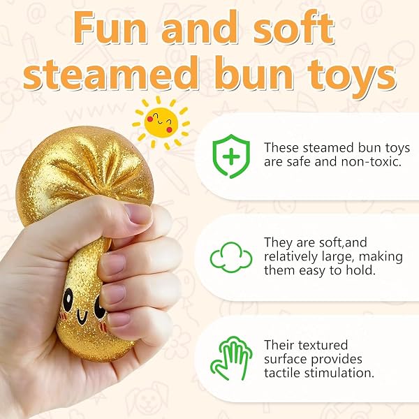 Glitter Dumpling Squishy Box, Dumpling Squishies, Sensory Squeeze Toy for Stress Relief, Soft Decompression Dough for Adults Office and Home Use (Ribbon Emoji bun) - 4