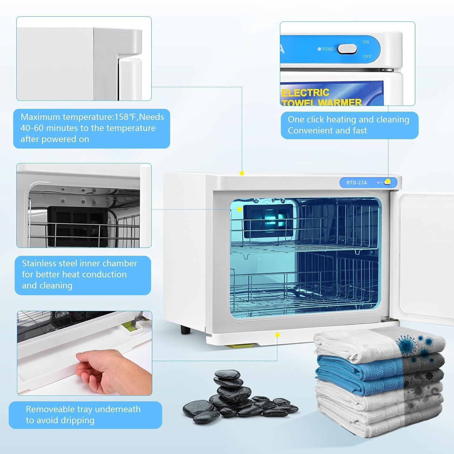 23L Hot Towel Warmer Cabinet with LED Light for Bathroom Large Capacity Towel Heater for Hair Salon Beauty SPA Restaurant Home 110V 200W