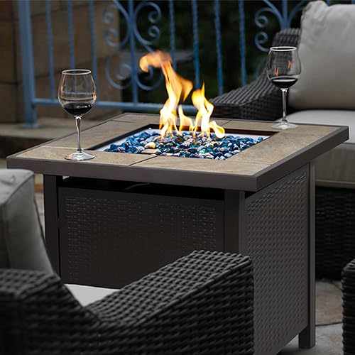 Miniatura 6 de BALI OUTDOORS Mesa para fogata de gas de 32 pulgadas, fogatas de gas propano para exteriores de 50,000 BTU para patio y jardín, color marrón
