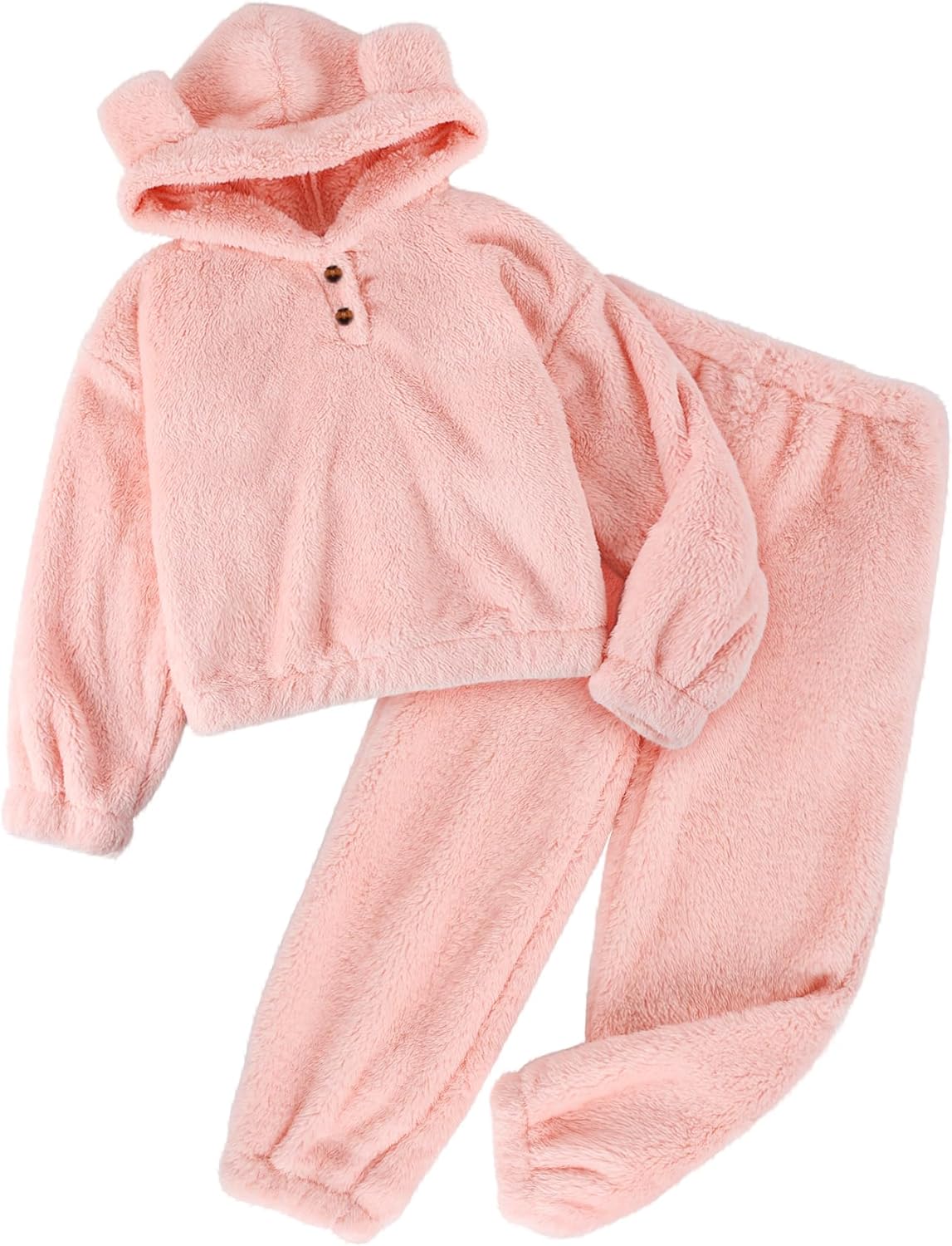 Arssm Girls Fuzzy Pants Set Bear Ear Fuzzy Hoodie Sweatshirt and Sweatpant Kids Clothing Sets