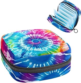 RODAILYCAY Colorful Tie Dye Sanitary Napkin Storage Bag, Tampons Collect Holder Purse, First Period Kit for Girls Women, Pad Bag for Period for School
