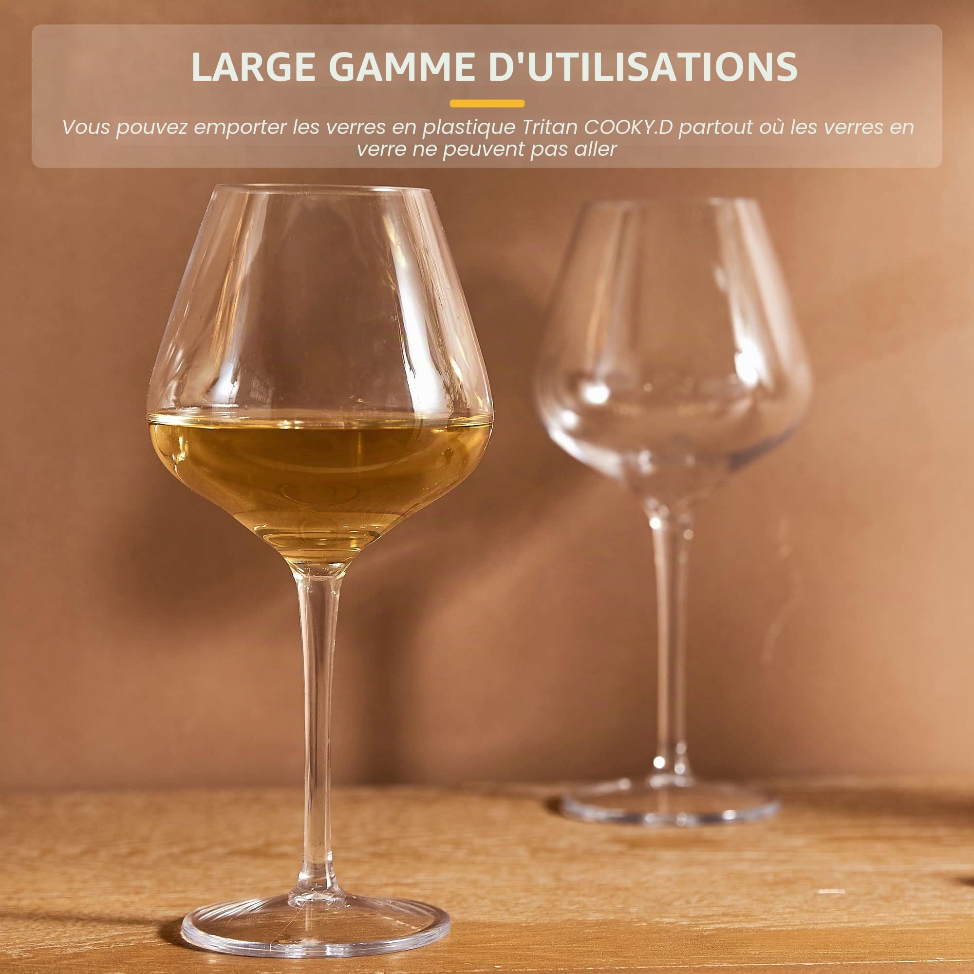 Incassable Verres à Vin Rouge Blanc en Tritan-Plastique Cadeaux de Mariage, Lavable au Lave-vaisselle, 530 ML, Lot de 4