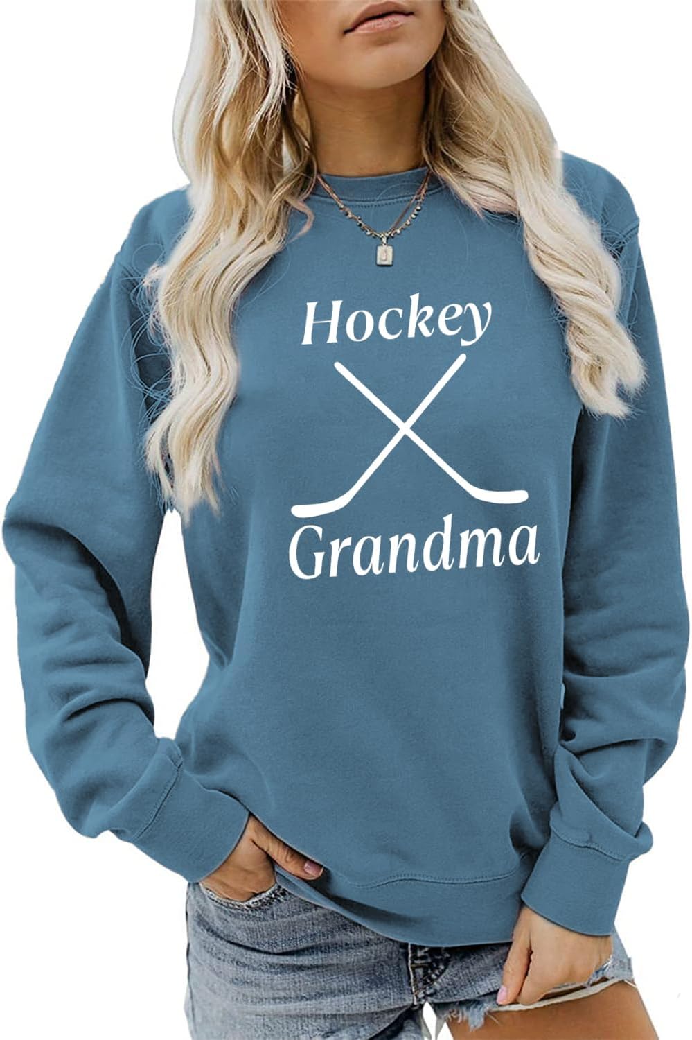 Hockey Gradnma Sweatshirt, Ice Hockey Game Day Sweater Women Crewneck Pullovers Tops Funny Hockey Lover Shirts Gifts