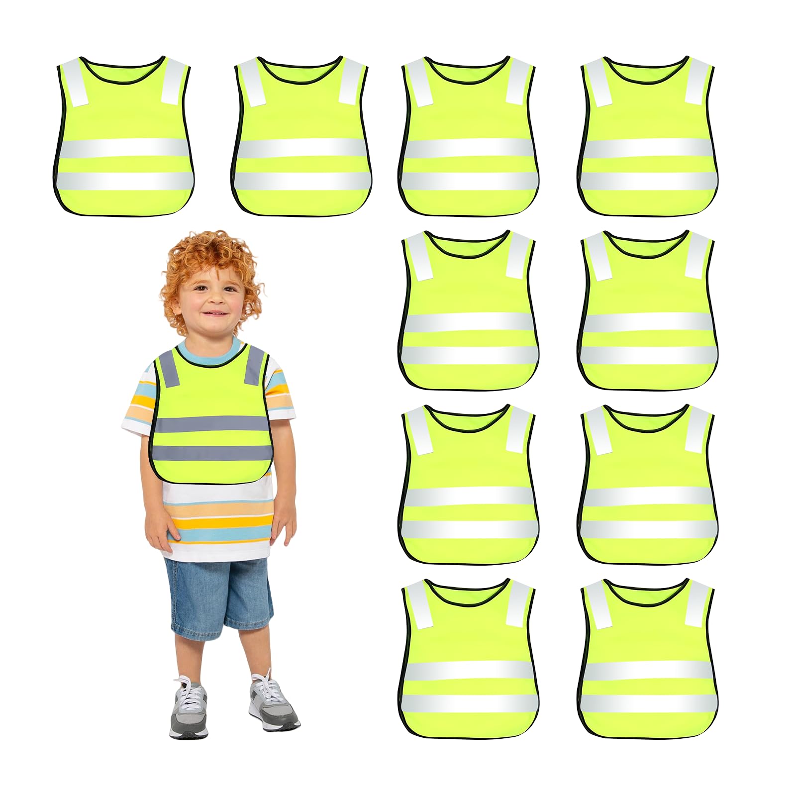PORFOYO 10 Pièces Gilet De Sécurité pour Enfant, Gilet De Sécurité Réfléchissant, Gilet Reflechissant Enfant, Gilet De Sécurité Enfants, Gilet De Sécurité Haute Visibilité, pour Les Écoles, Le Sport