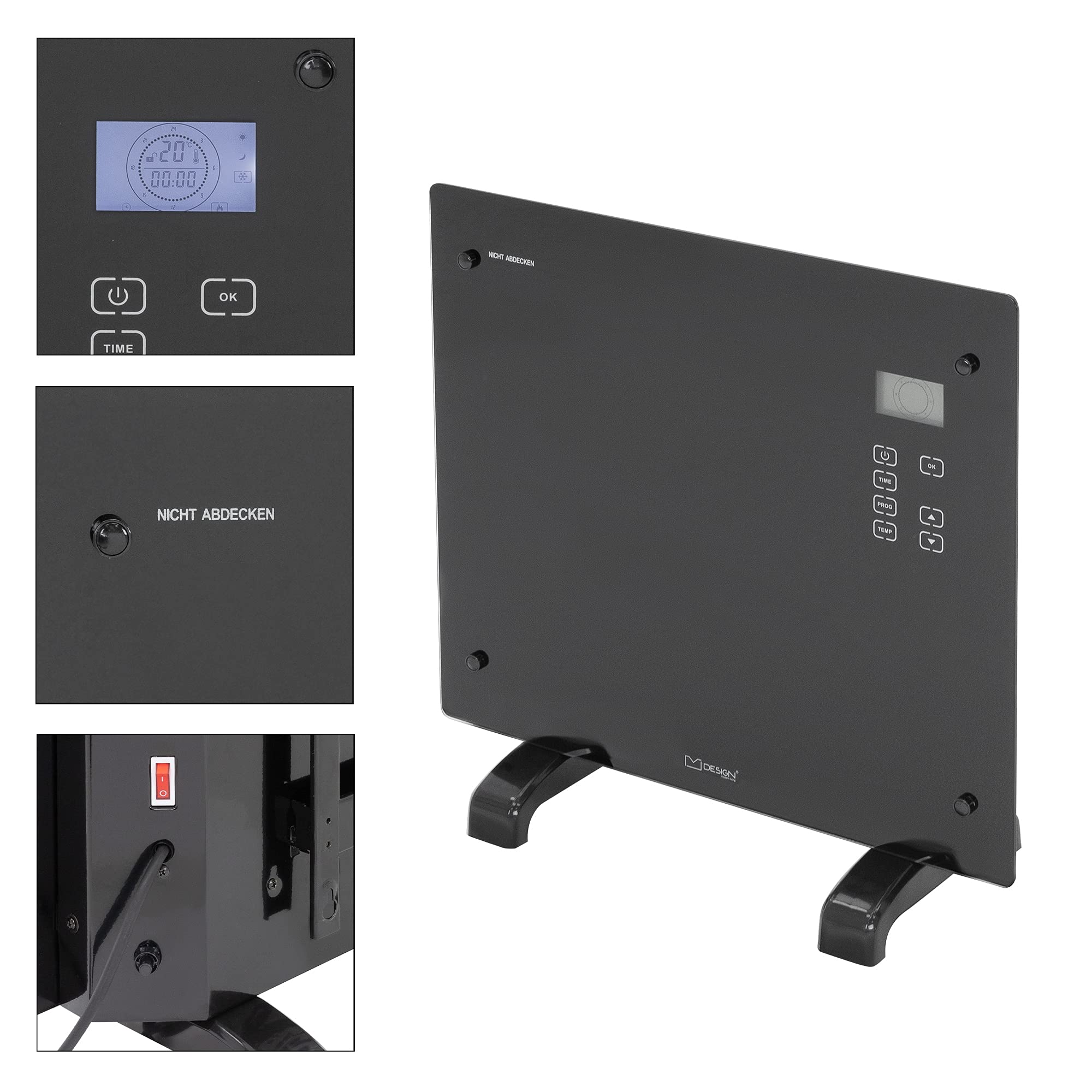 ML-Design Glass Convector 1000 W with LCD Display and Wall Mount, Touch  Screen, 24 Hours Timer, Thermostat 15 to 50 °C, Eco Mode, Temperature  Sensor, Black, Electric Heater, Fan Heater : Amazon.de: