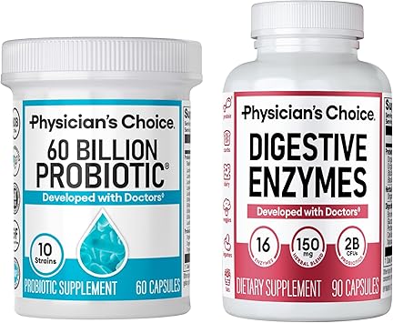 Physicians CHOICE - Optimal Gut Health Bundle 60 Billion Probiotic 60ct + Digestive Enzymes 90ct for Digestive Comfort and Immune Support