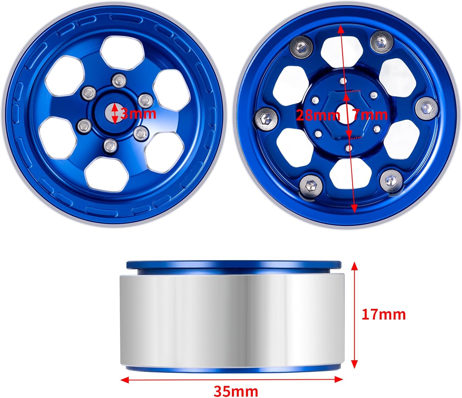 1.3inch beadlock Wheels RC Aluminium Rims for 1/18th TRX4M 1/24th Axial SCX24 RC Crawler Car Upgrade Parts (Blue)