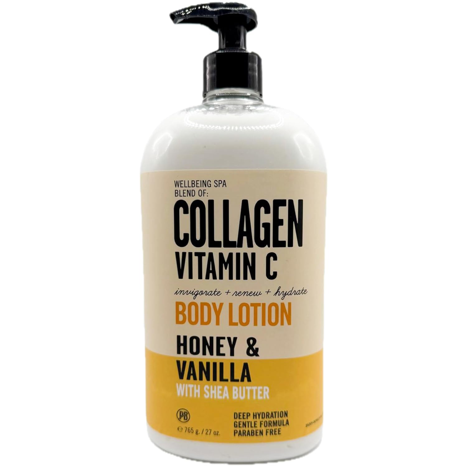 Wellbeing Spa Collagen Vitamin C Body Lotion with Honey & Vanilla, Deep Hydration Formula, Shea Butter, Paraben Free, 27 oz