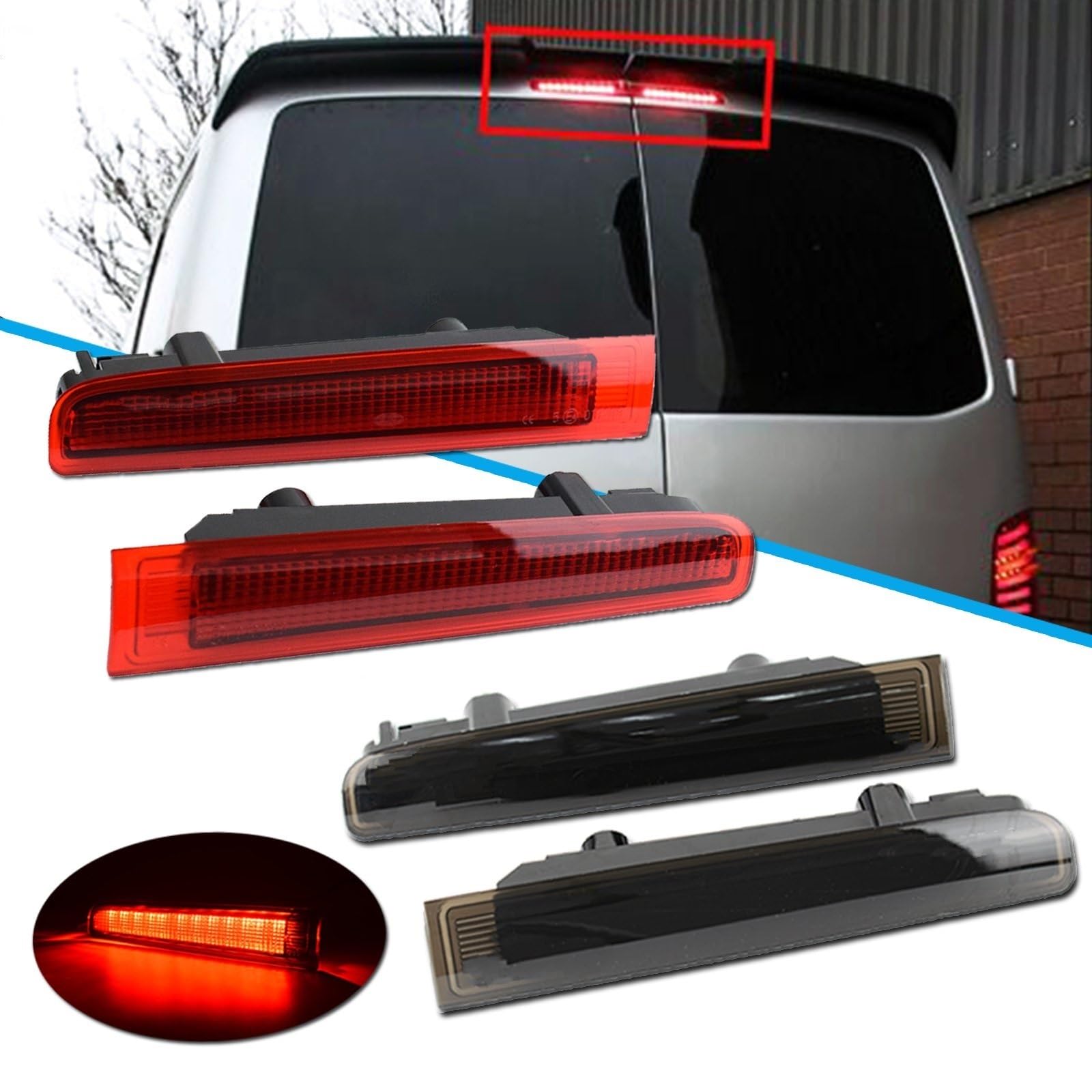 Lampada Fanale Posteriore Per VW Per Transporter T5 T6 Per Caravelle Per Multivan 2 pezzi Terza luce freno posteriore Lampada freno L/R Lampada freno centrale Porta del fienile(Nero)