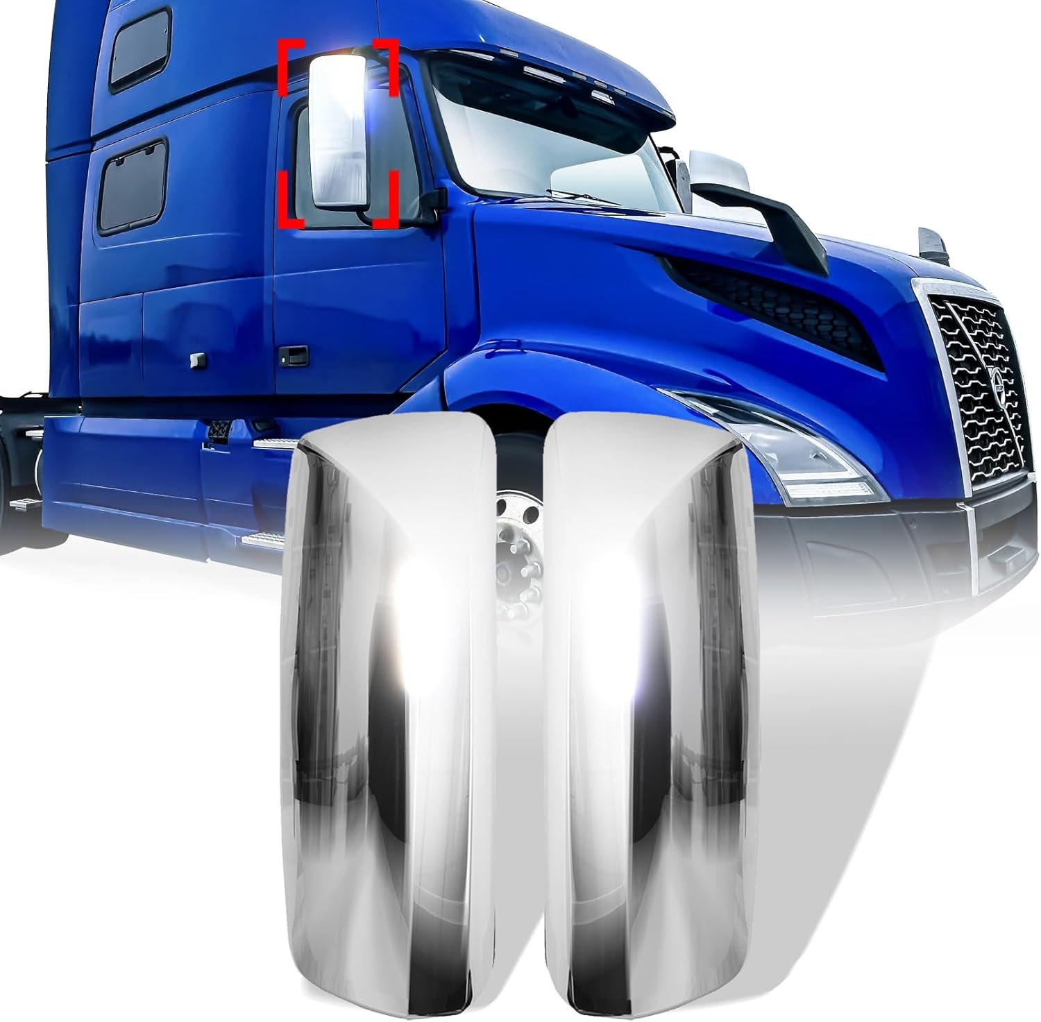 High Soar Chrome Door Mirror Covers for Volvo VNL Trucks 04-17, Driver & Passenger Side, Left & Right Side (A Pair)