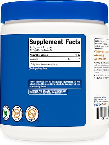 Miniatura 15 de L-Arginina en polvo puro Nutricost, 0.17 onzas por porción, 1