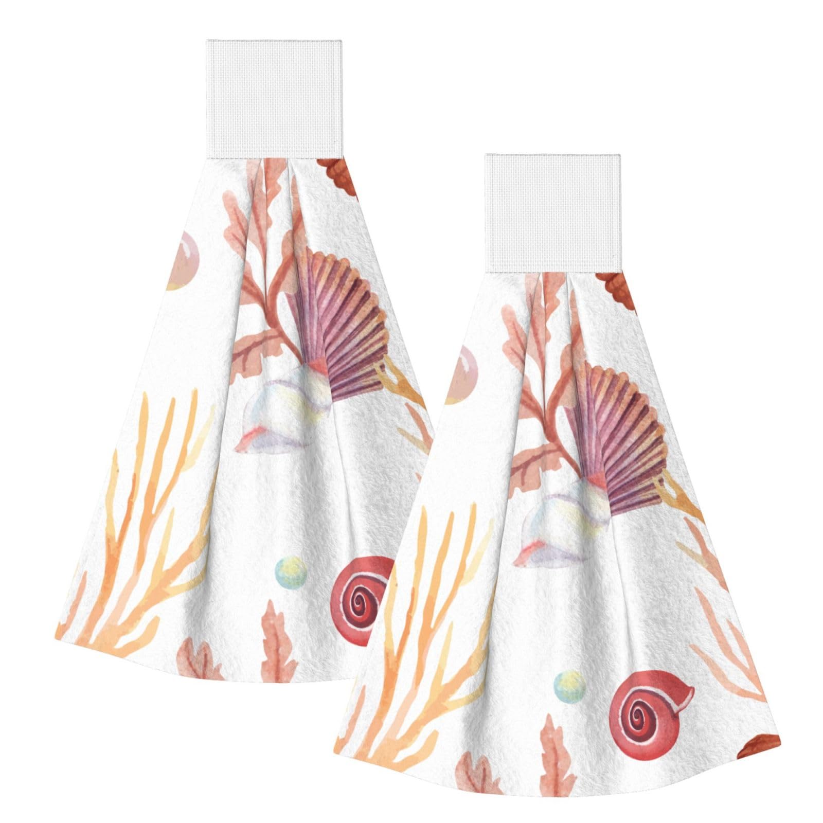 DOPKLNA Sea Shell, 2 Pcs Hanging Coral Fiber Hand Towels for Bathroom, Absorbent Kitchen Towels