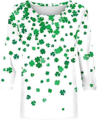 Miniatura 4 de Camiseta del Día de San Patricio 2024 para mujer, manga 34, diseño de trébol irlandés de la suerte, ajuste holgado, lindas camisetas con sombrero de