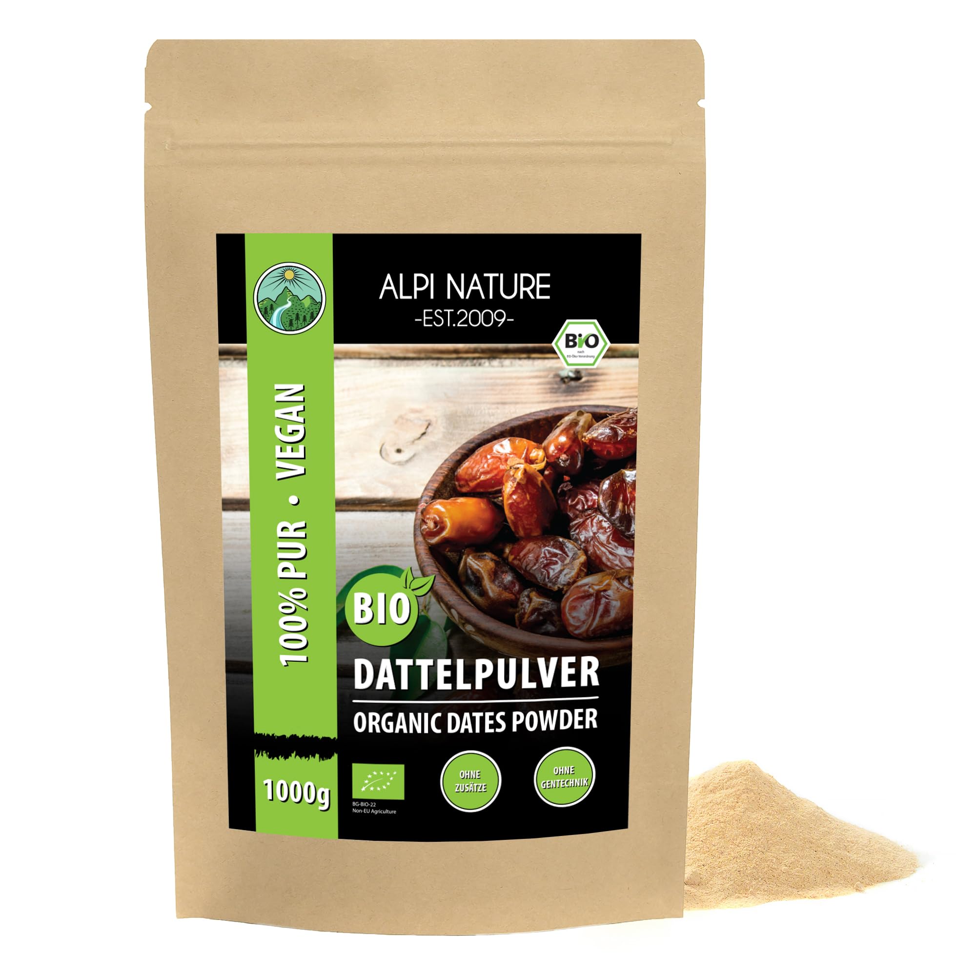 Alpi Nature Dattelzucker BIO 1kg, Datteln bio gemahlen, Dattelpulver, Dattelsüße als Zuckerersatz