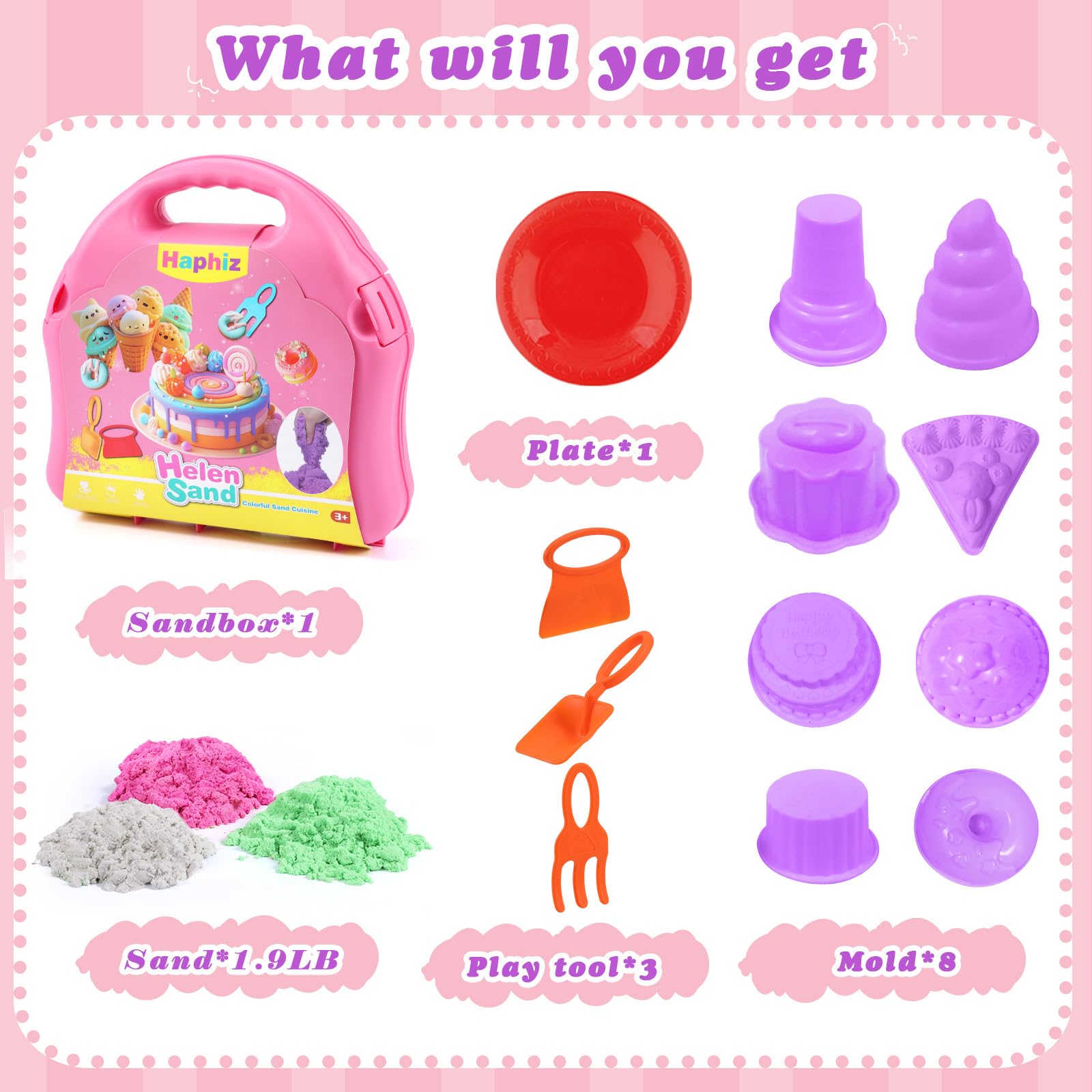 Sabbia per Bambini 3 4 5 6 7 8 Anni Ragazzi Ragazze Play Construction Kit Gelato Magic Play Sabbia Set Giocattoli con Strumenti di Pulizia