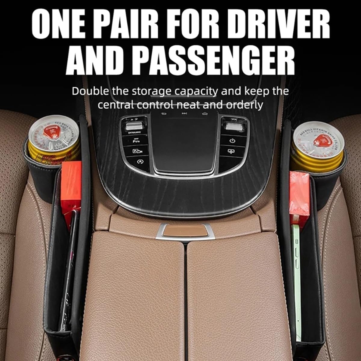 XAUCY Car Seat Gap Storage Box Multifunctional Storage Bag PU Leather Large Capacity Gap Filling For Phone Card Car Storage Supplies(Brown)