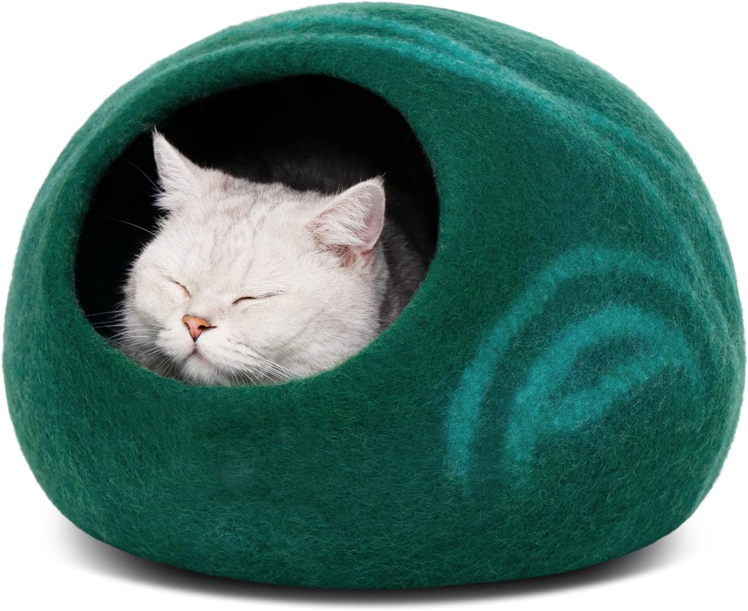MEOWFIA Cat Cave – Premium Felt Cat Bed for Indoor Cats, Handmade 100% Merino Wool (Emerald, Medium)