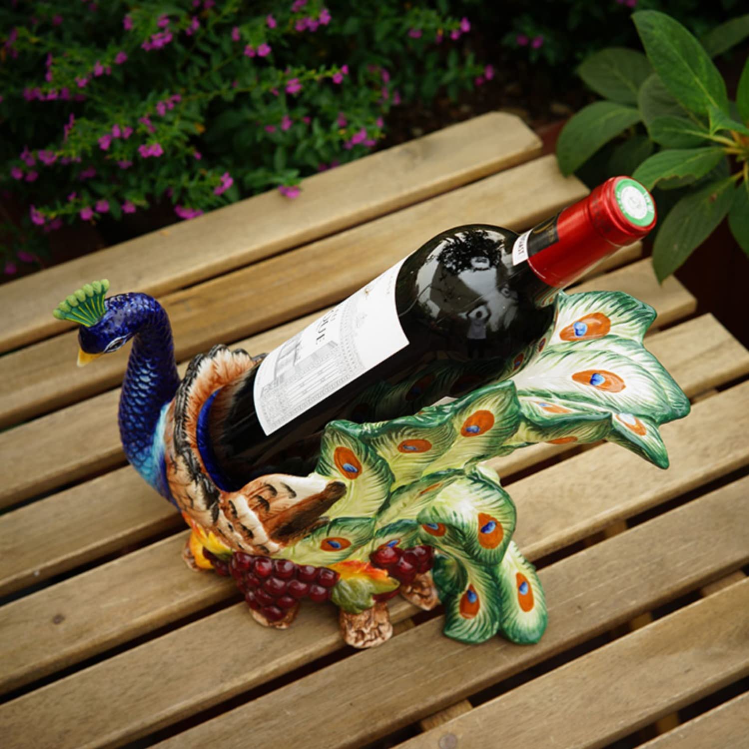 Soporte para Botella de Vino con Apariencia de Pavo Real, Soporte para Botella de Vino Individual de cerámica, frutero, decoración de Estante de Vino de Mesa