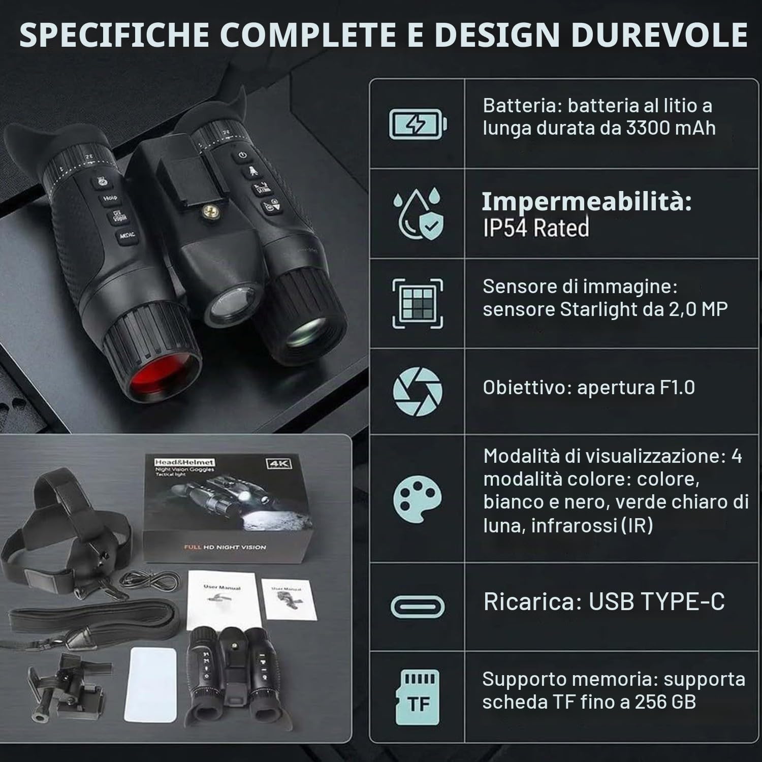 Binocolo Visione Notturna con Effetto Visione 3D Zoom Digitale 8X Digitale Infrarossi Raggio Visivo di 1640ft Visore Notturno Vivavoce NGV per Casco per Adulti Campeggio Caccia 32G Scheda