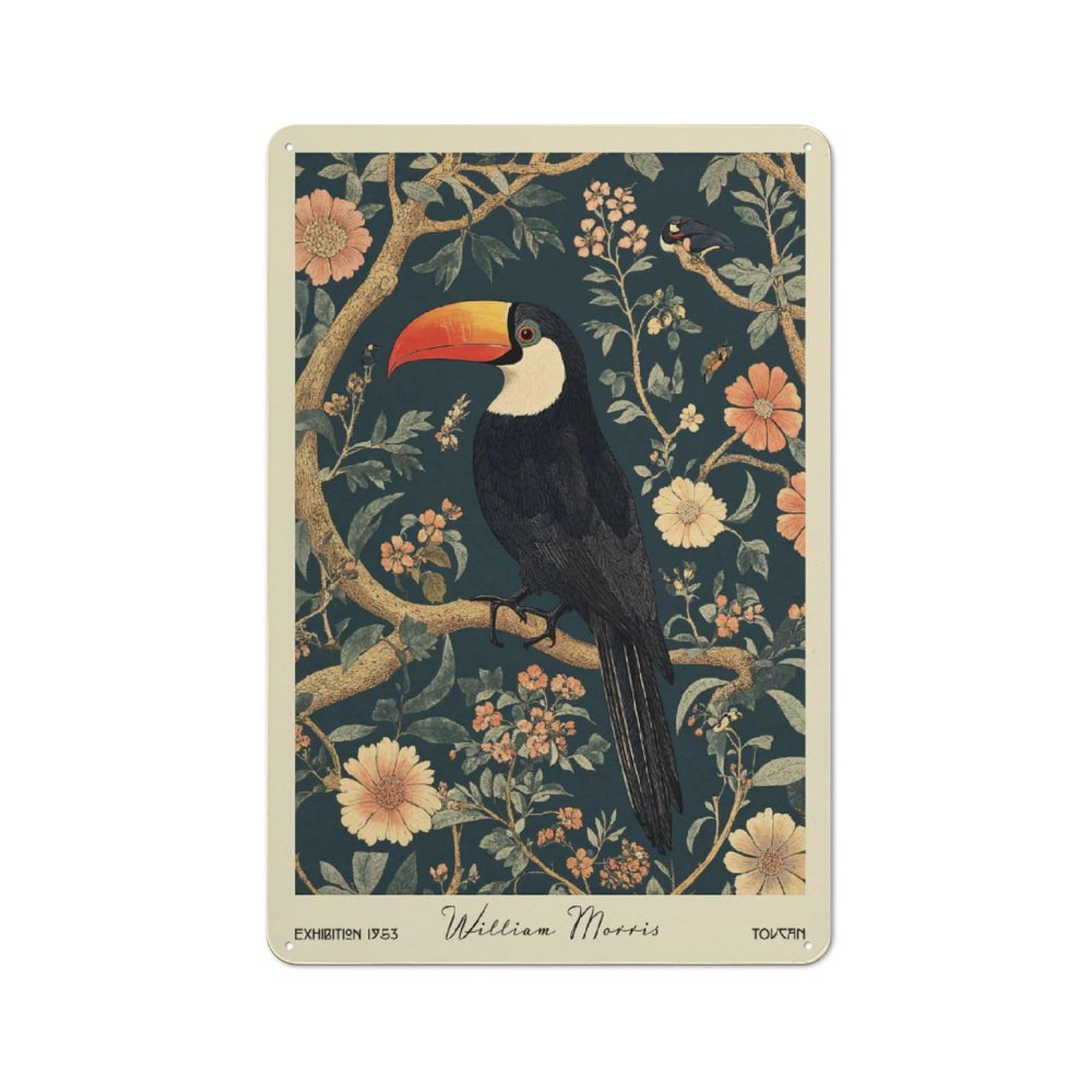 Junmoney Style-2 Toucan William Morris Botanical Retro-Style Tin Sign 30X20cm For Guest Room Or Hallway, A Christmas Gift For People Styling Guest Room And Hallway
