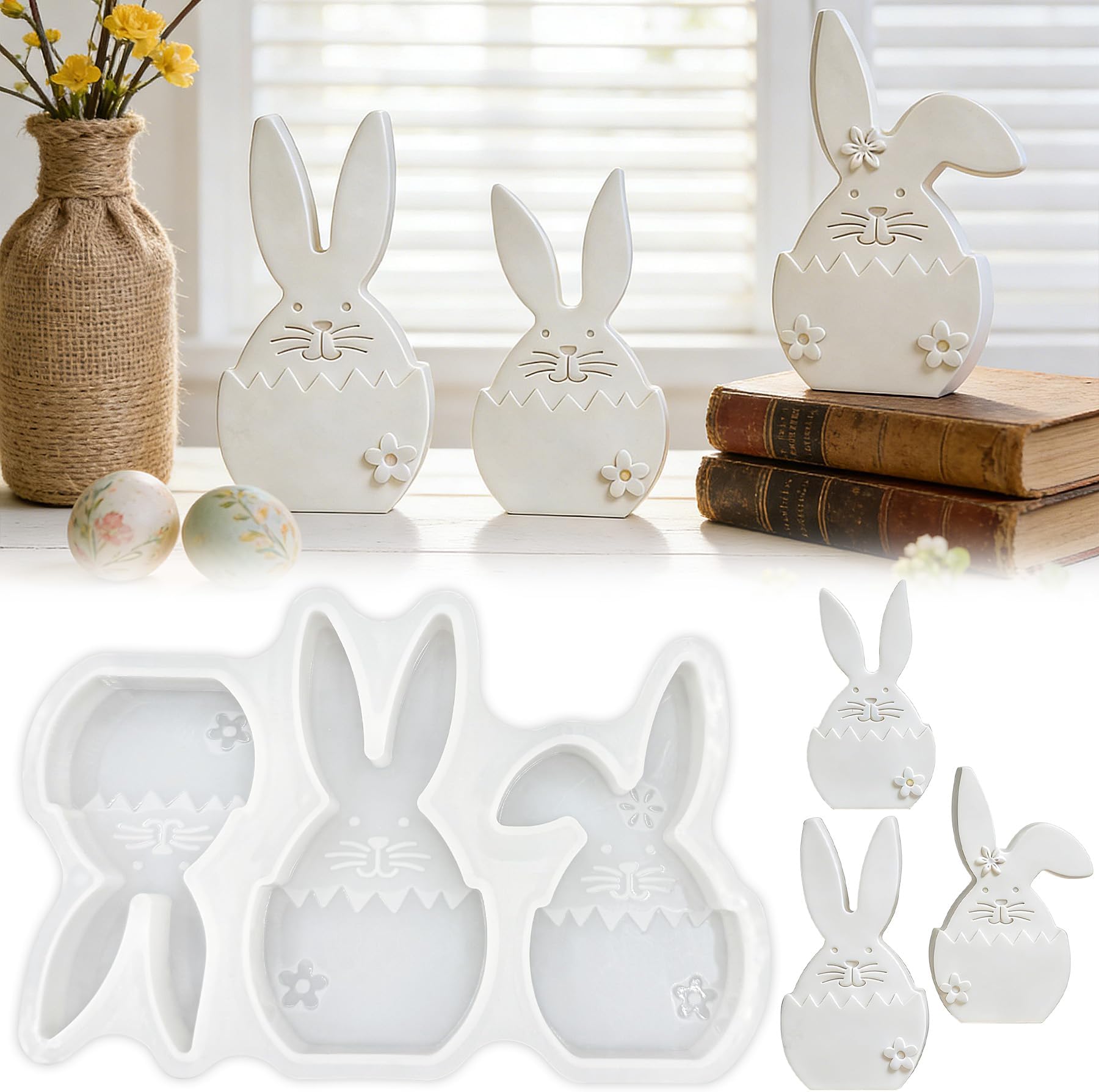 Easter Bunny Candle Mould, 3 Pieces 3D Easter Bunny Silicone Moulds, Silicone Moulds for Making Easter Decorations