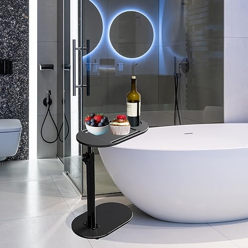 Miniatura 3 de WANLIAN Bandeja de baño de bambú para bañera con altura ajustable, mesa de baño lateral, accesorios de spa, mesa de bañera con estante para tazas,
