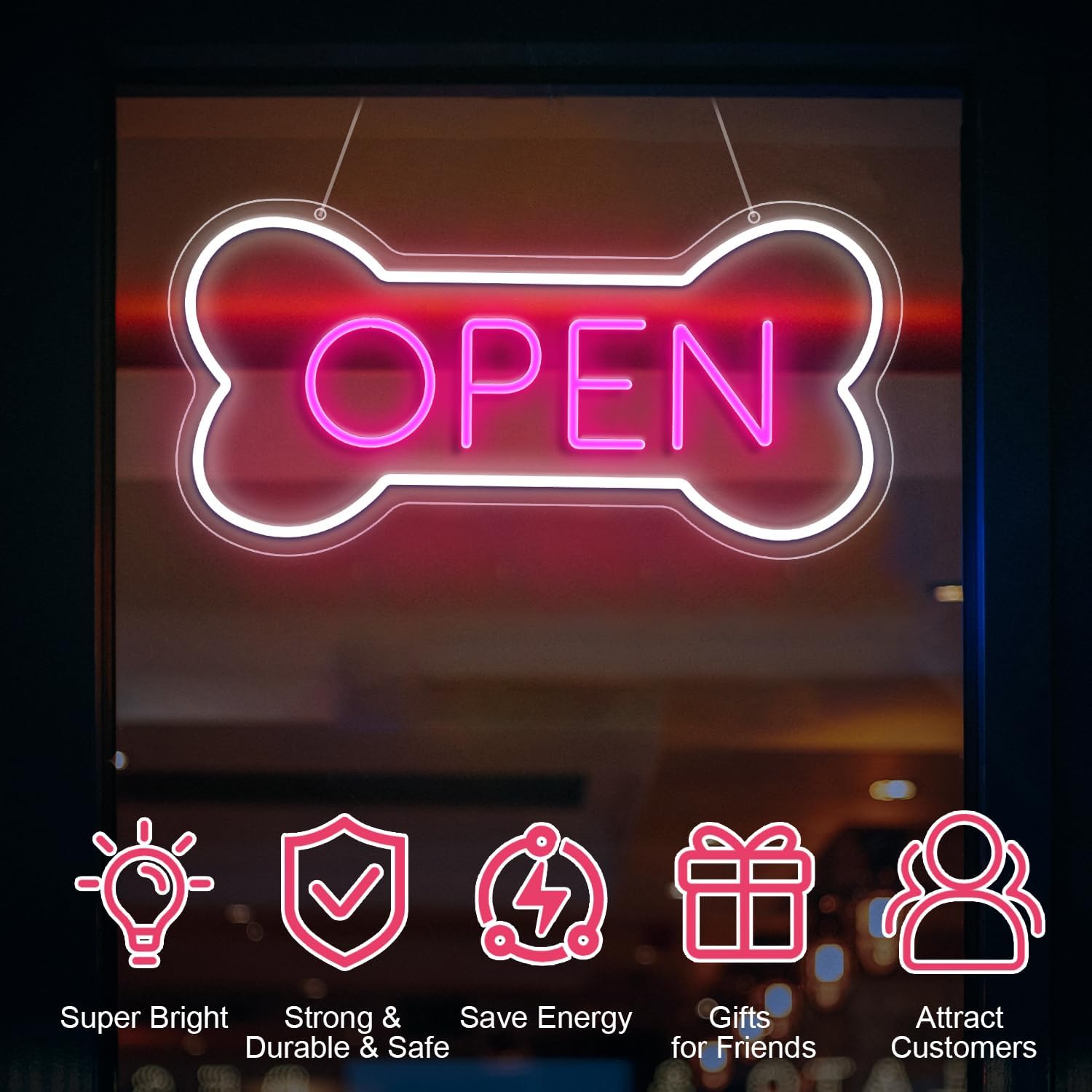 Led Neon Open Sign For Business, Dog Bone Neon Sign Art Pet Shop, Welcome Sign For Business Walls Window Bar Salon Art Hotel Wall Decor - Image 3