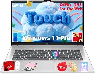 HP 17.3" Touchscreen Business Laptop, AMD Ryzen 5 7430U (6-Core), 20GB RAM, 512GB SSD, Large Anti-Glare Display, Backlit Keyboard, WiFi 6, Windows 11 Pro, Ideal for Office & Students, w/Accessories
