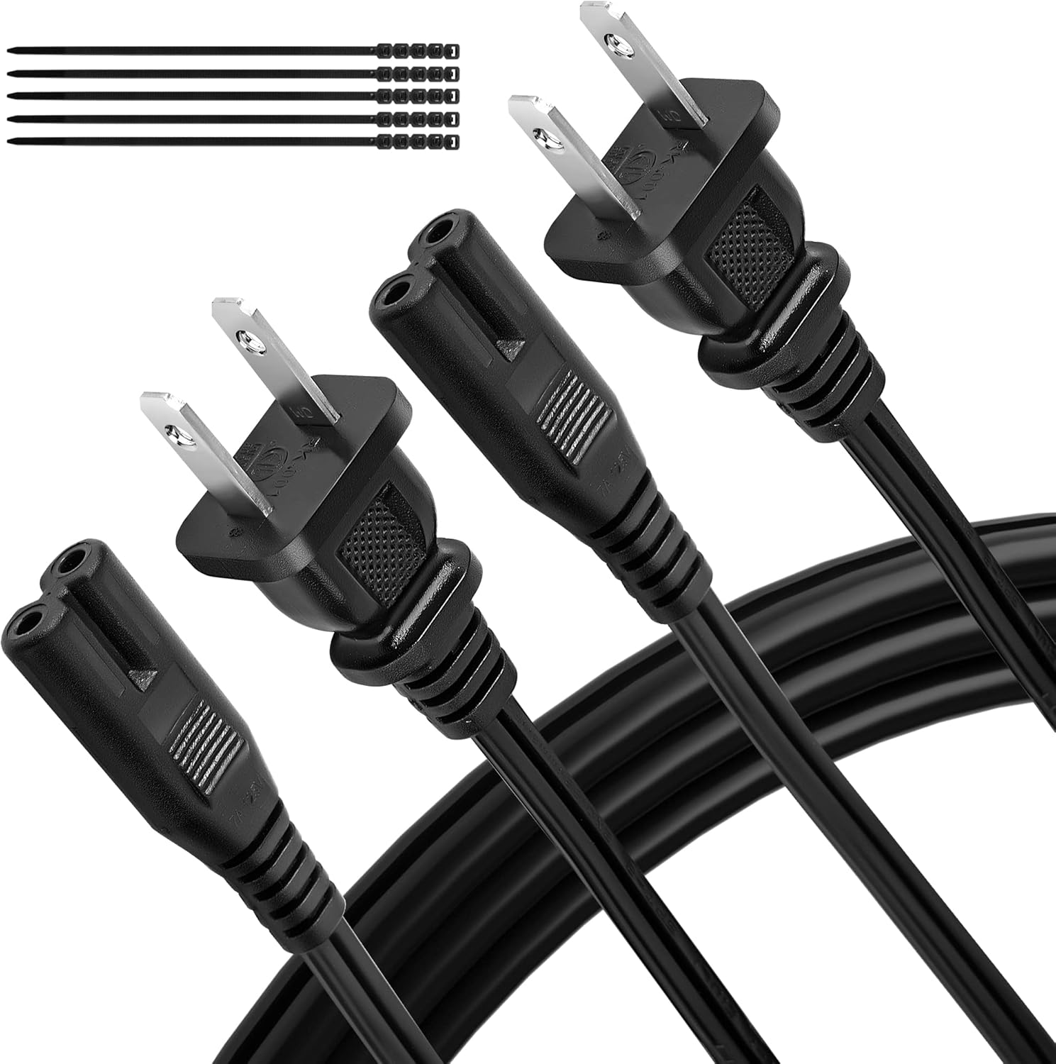 Power Cord 2 Feet (2 Pack), AC Power Cable, 18AWG, 7A, 125V